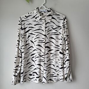 Mango Zebra Print Button Down Long Sleeve Lightweight Shirt